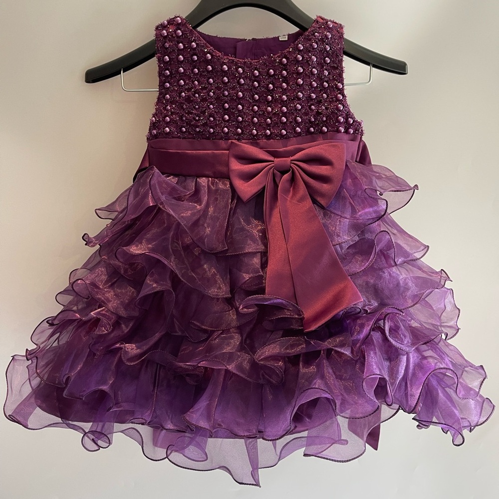 Baby Girl Ruffle Lace Flower Girl Party Dress Margarite Dark Purple Sz. 24 month